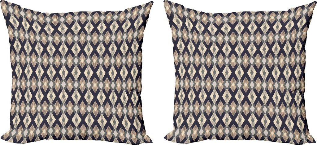 ABAKUHAUS Boho Kissenbezug Set (2Stück), Ethnisches Ikat-Art-Muster-geometrische Diamant-Zahlen und Dreieck-asiatisches Art Design, 50 x 50 cm, Me...