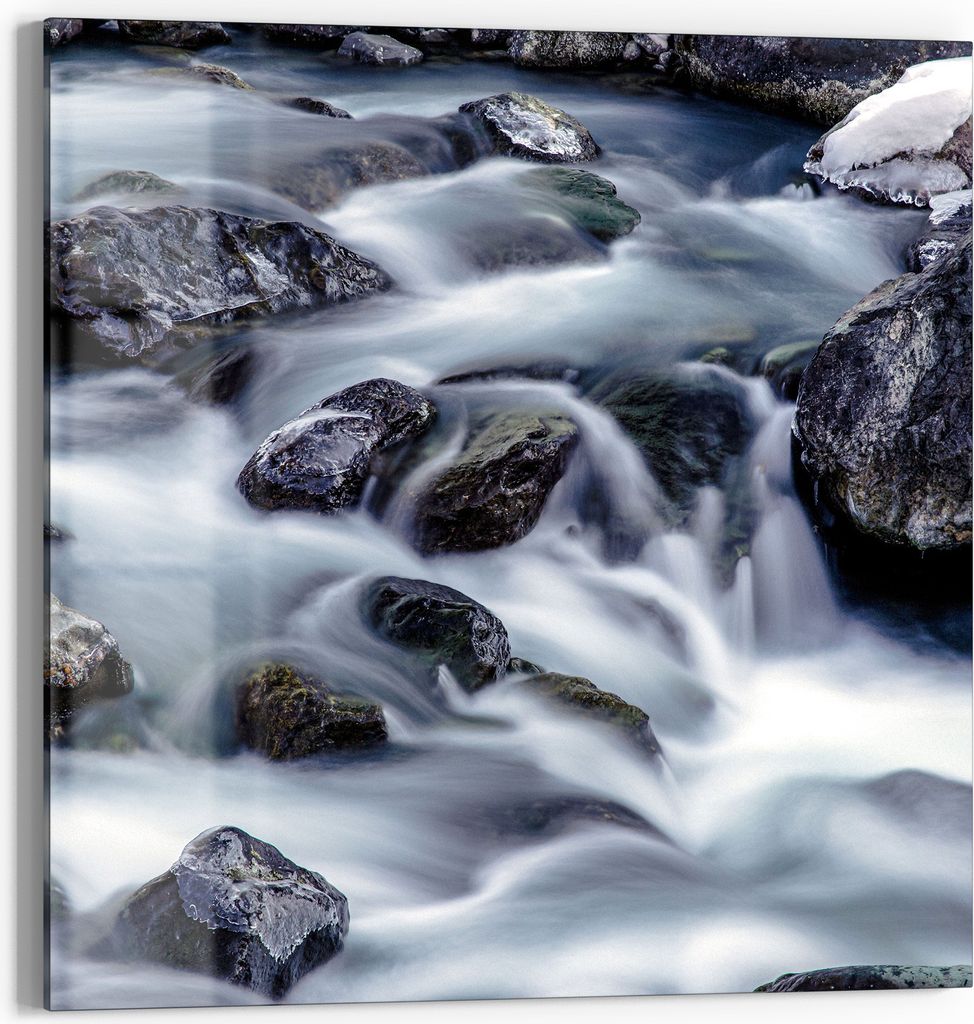 DEQORI Glasbild Acryl 50x50 cm 'Winterflusslauf' Wandbild Bild modern Deko