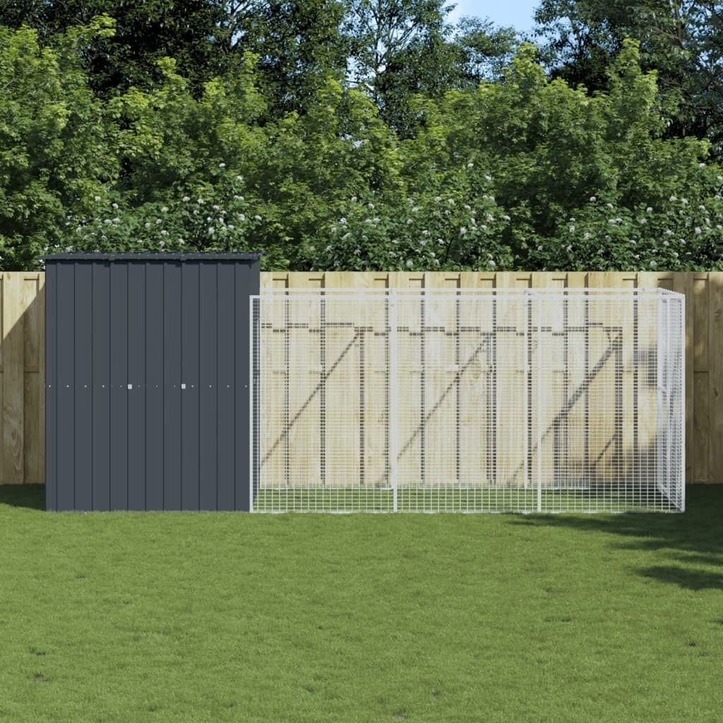 "im Angebot" Hundehütte mit Auslauf Anthrazit 165x455x181cm Verzinkter Stahl - Hunde-Transportboxen CC8194