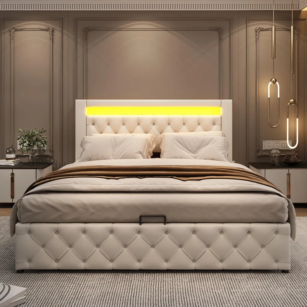 Lit 160x200 cm blanc avec coffre pour optimiser l'espace et le rangement - 4