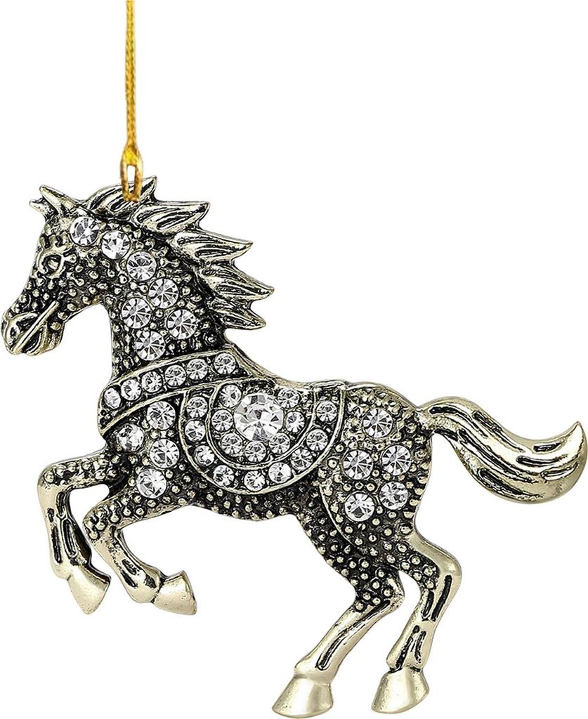 Weihnachtsschmuck in Pferdeform, funkelnder Strass-Pferd-Anhänger für den Auto-Rückspiegel, 2D-flacher Acryl-Anhänger, Geschenk für Pferdelieb...