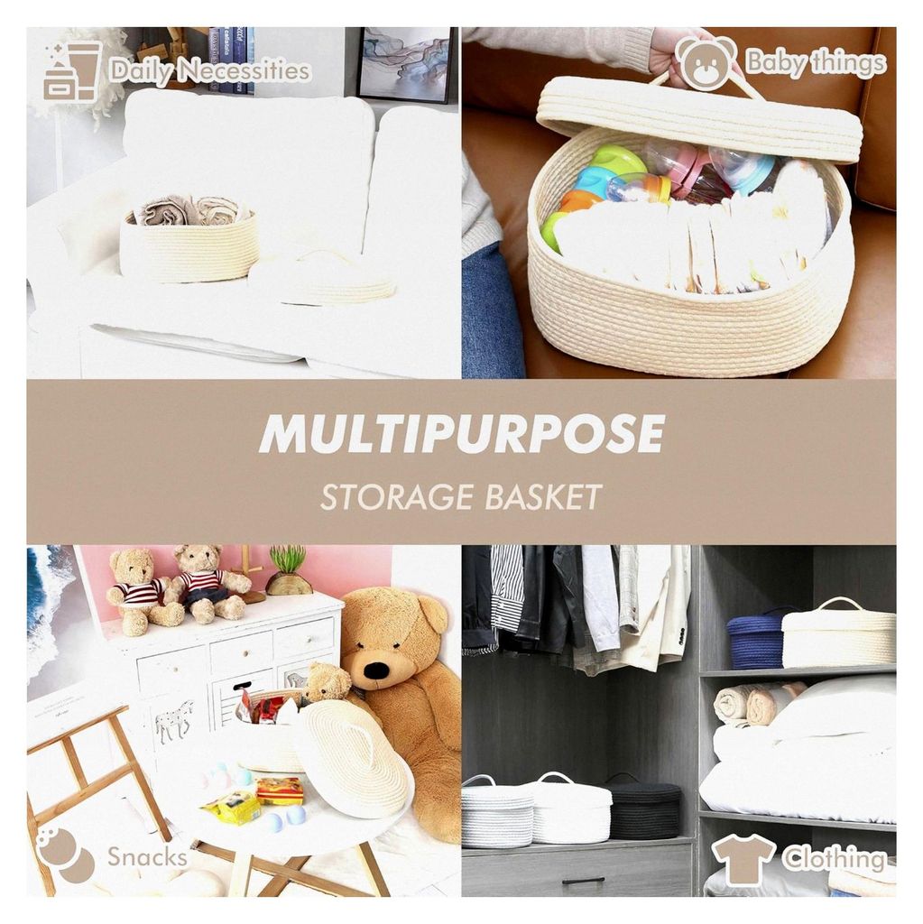 Ovaler Aufbewahrungskorb aus Baumwollseil mit Deckel, gewebter Korb für Kinderzimmer, Windel-Caddy, Babyparty-Korb, Box, Organizer, 38,1 x 27,9 x ...