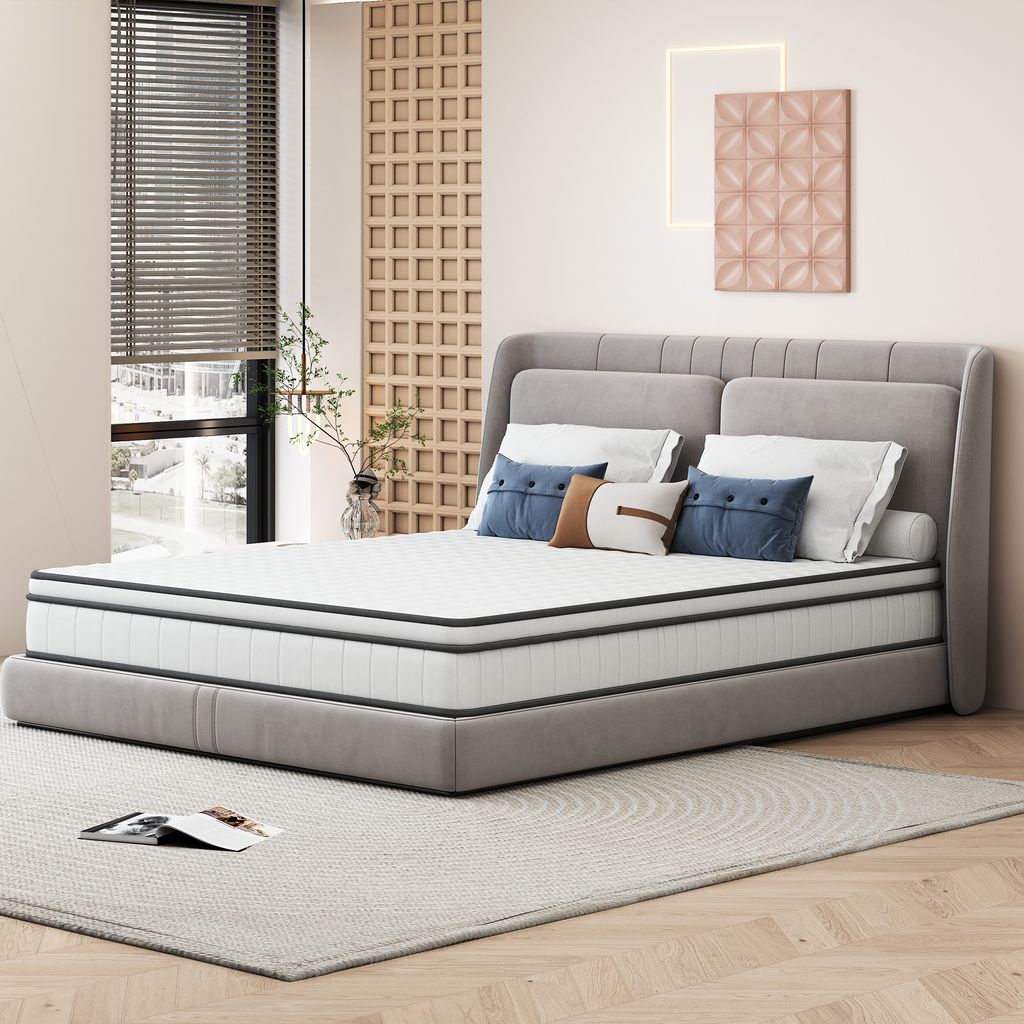 Hybrid-Taschenfederkernmatratze 200×140×25 cm – Unabhängige Liegezonen, ergonomische Unterstützung, atmungsaktiver 3D-Bezug – Weiß und Grau