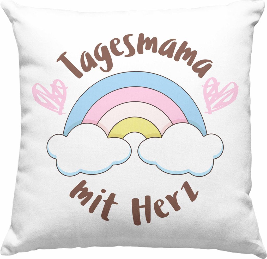 Trendation - Tagesmama Geschenk Deko-Kissen mit Füllung 40x40 Tagesmutter Aufpasserin Erzieherin Geschenkidee mit Herz (Blau)
