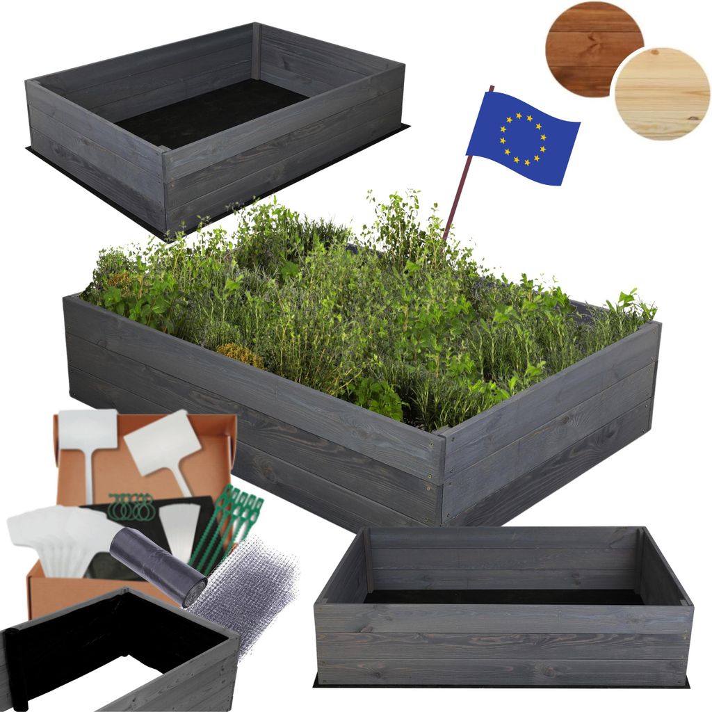 MODO24 Hochbeet Holz, Pflanzkasten, Massivholz, Kiefer, Kräuterbeet, Blumenkasten, Garten, Terrasse, 27x103x80 cm, Grau, ZP06