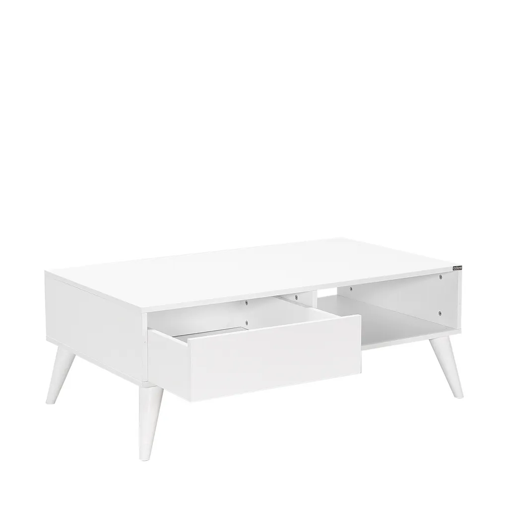 Table Basse Rectangulaire Blanche 110 cm en Bois Mélaminé Haute Densité