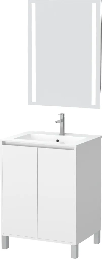 Meuble de Bain 60cm 2 Portes Blanc avec Miroir LED 80cm Design Moderne
