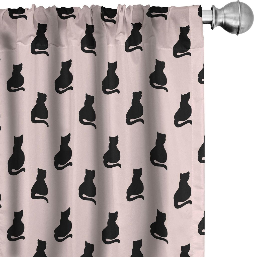 ABAKUHAUS Katze Vorhänge, Gardinen, Schwarze Katzen-Schattenbilder auf rosa Hintergrund Girlish Hand gezeichneten Kunst-einfachen Motiven, 2 Stüc...