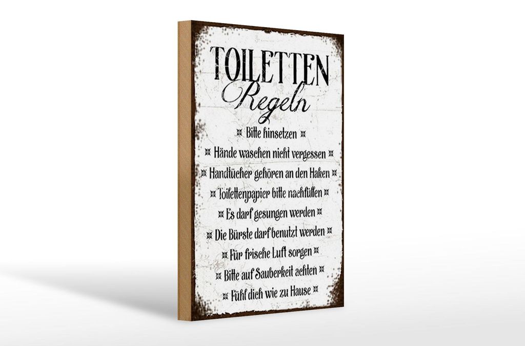 Holzschild Spruch 20x30cm Toiletten Regel bitte hinsetzen Produktbild 