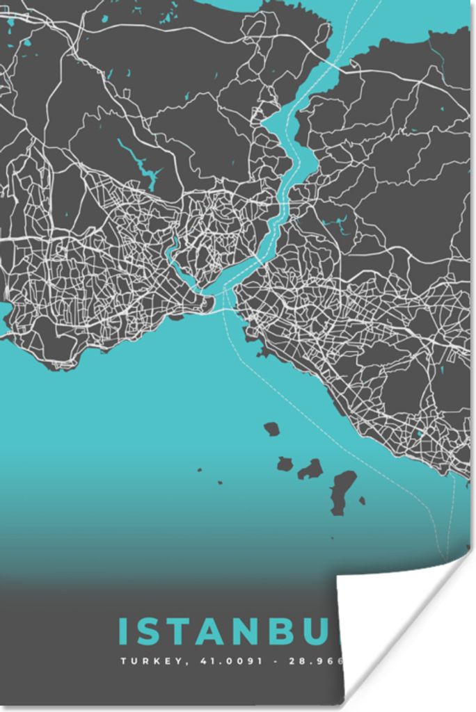 MuchoWow Poster Istanbul - Blau - Karte - Stadtplan - Karte 20x30 cm - Papierdruck
