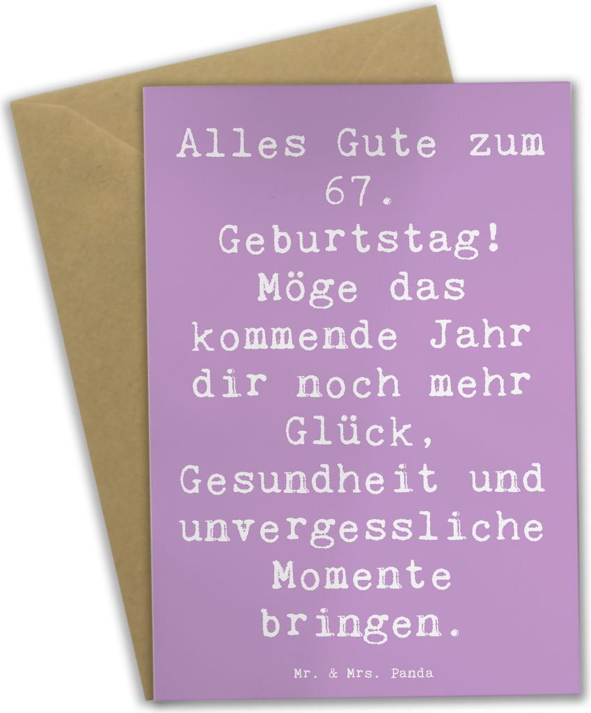 Mr. & Mrs. Panda Klappkarte Spruch 67. Geburtstag - Lavendeltraum - Geschenk, Glückwunschkarte, Alles Gute zum, Geburtstagssprüche 67, Herz, weih...
