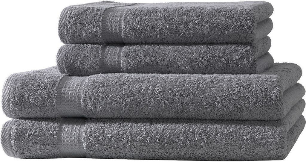 4er Set Frottee 2x Handtücher 2x Duschtücher Elegance 100% Baumwolle 500 gsm 50x100 cm 70x140 cm anthrazit