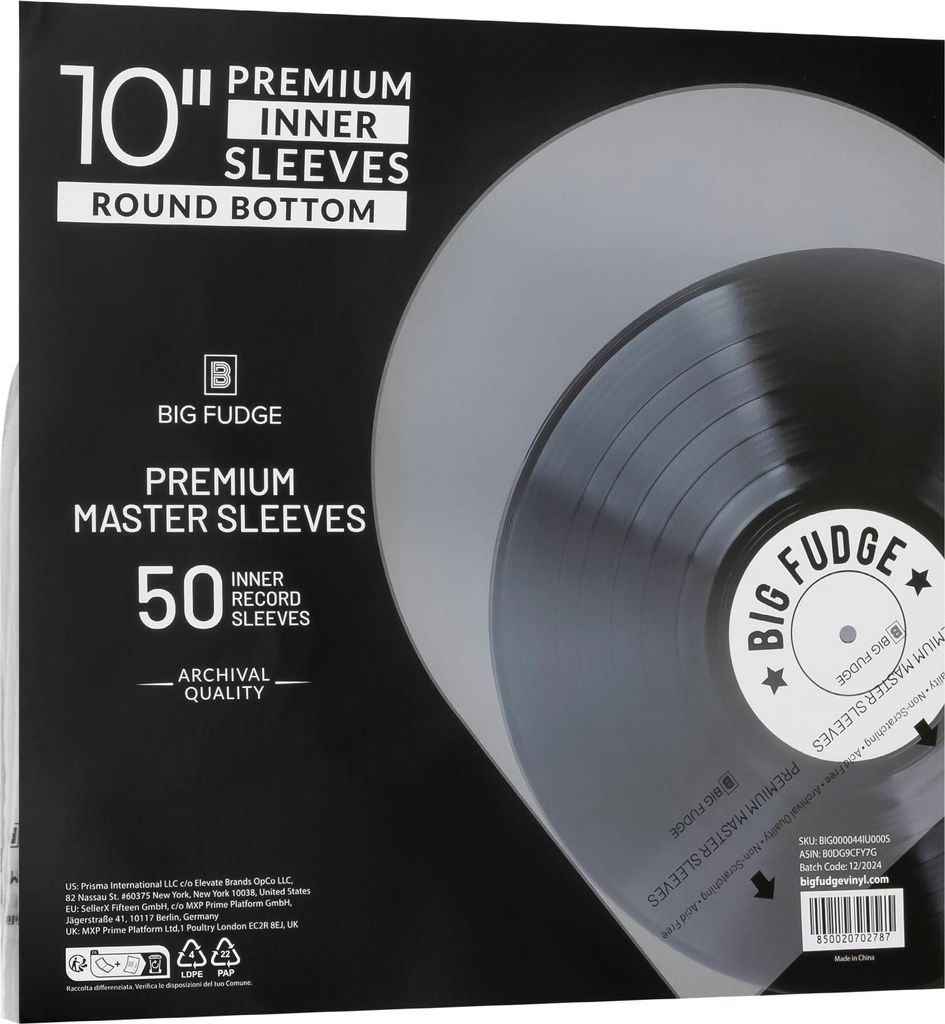 Big Fudge 50er Pack 10 Zoll Schallplatten Innen Hüllen - 50x 10" Schallplatten LP Aufbewahrung Schutzhüllen - 50er Set Rundboden Vinyl Inner Slee...
