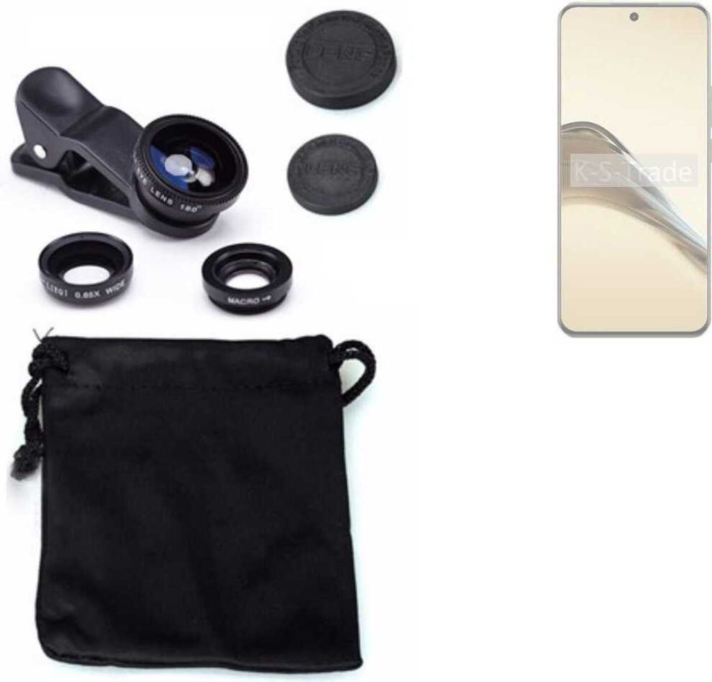 K-S-Trade Smartphone Kamera Linsen Set Kompatibel mit Realme 13 Pro 5G China 3in1 Clip-On Kamera Adapter Macro Weitwinkel FishEye Fischauge Objektiv