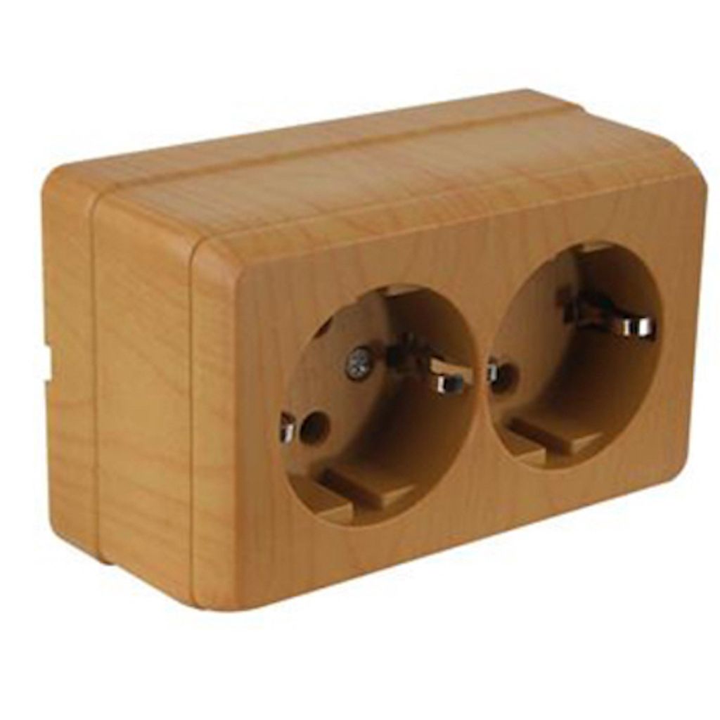 Doppelsteckdose Eiche Holzoptik – Aufputz IP20 Innen – BRON