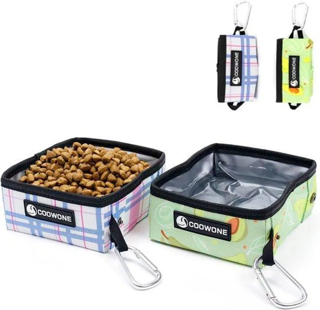 Bacs à eau pliables pour chiens - Lot de 2 bols portables avec mousqueton