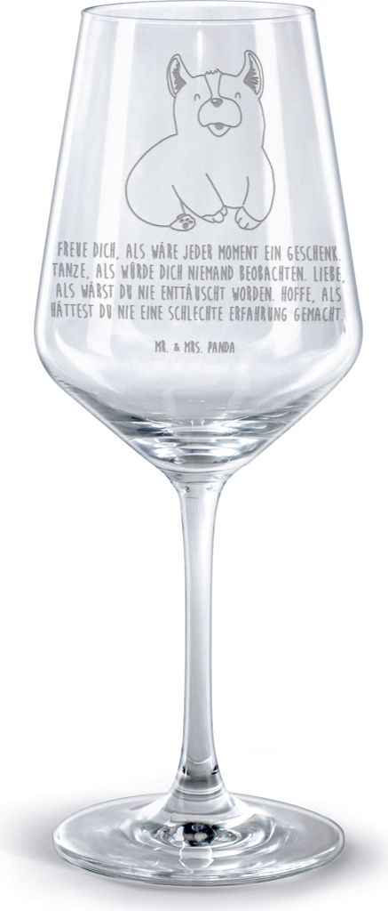 Mr. & Mrs. Panda Weinglas Corgie - Transparent - Geschenk, glas für rotwein, Hund, Corgi, Rotweinglas mit Gravur, Lebensfroh, Spruch, wein, Sprüche