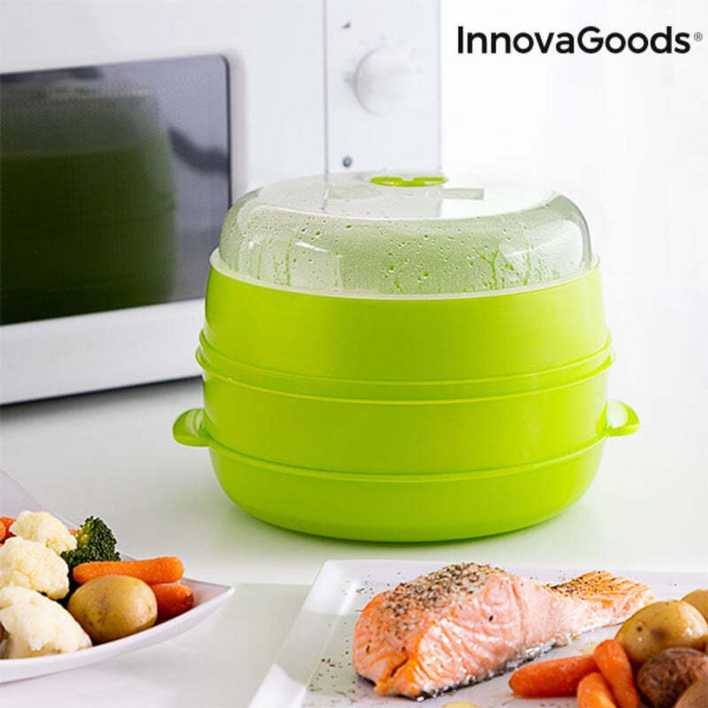 InnovaGoods Doppel Dampfgarer für die Mikrowelle grün