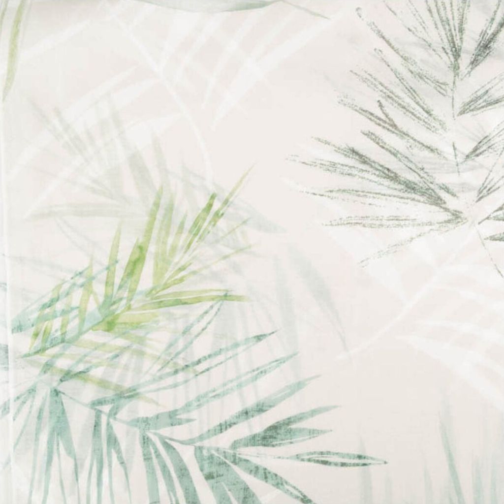 Gardinenstoff Palmenblätter halbtransparent ecru grün 150cm Breite