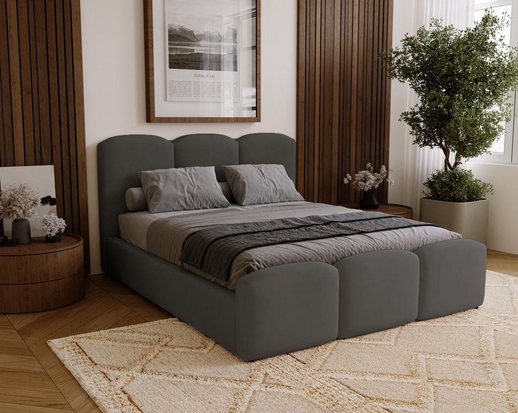 Bett 180x200 cm Capri mit Bettkasten - Polsterbett, Lattenrost, Samtstoff Dunkelgrau (Magic Velvet 2271)