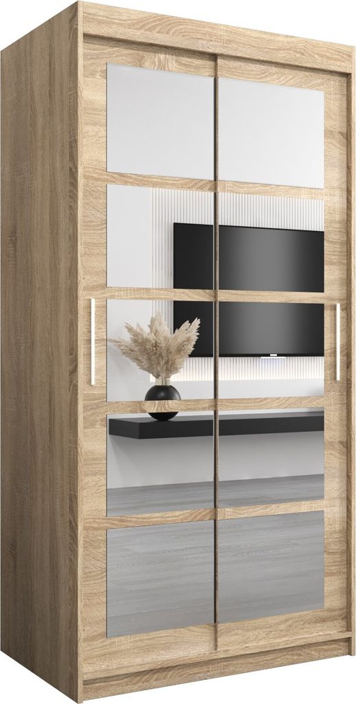 Kleiderschrank, Schiebetürenschrank Schlafzimmer, Schrank mit Spiegel ROMA 2 100 cm