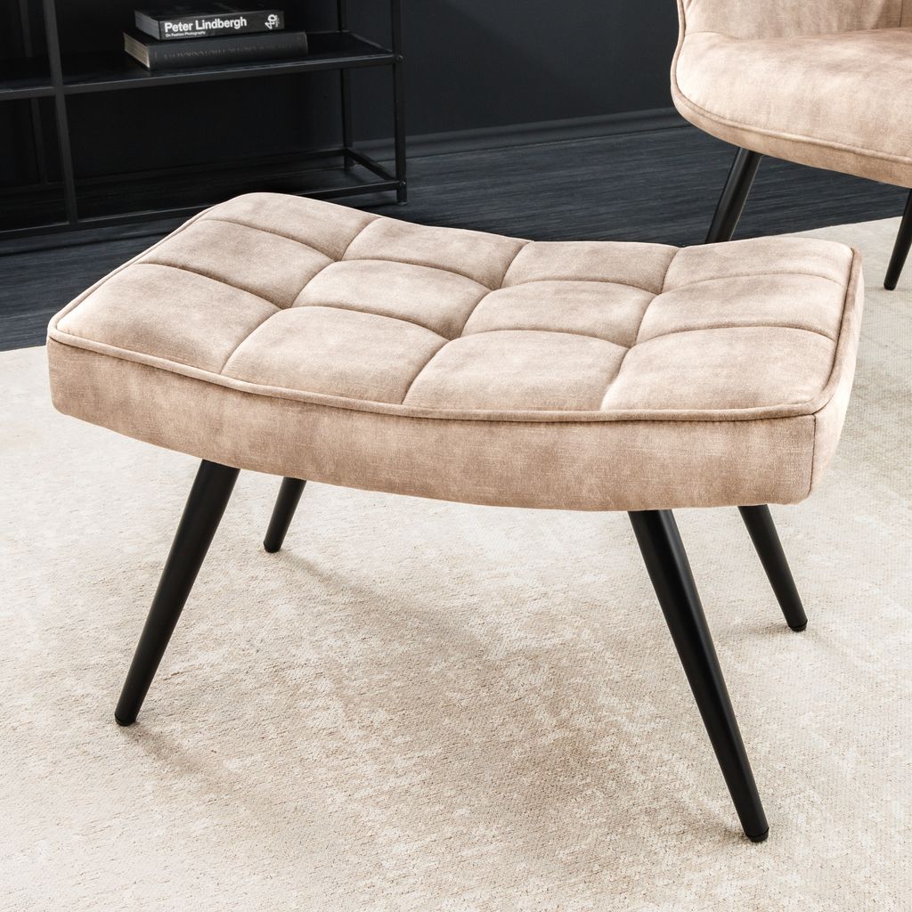 riess-ambiente Moderner Hocker SCANDINAVIA champagner beige Samt schwarze Metallbeine Fußhocker Sitzhocker Hocker
