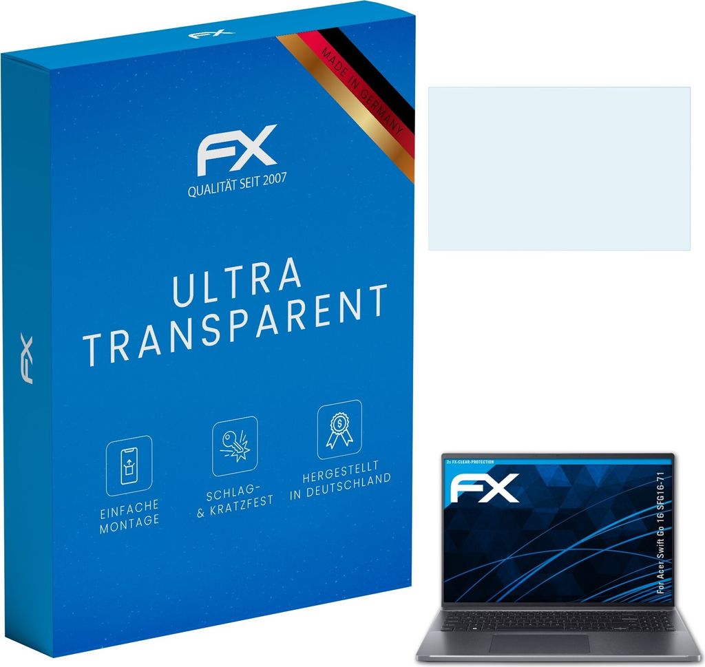 atFoliX FX-Clear 2x Schutzfolie kompatibel mit Acer Swift Go 16 (SFG16-71) Displayschutzfolie