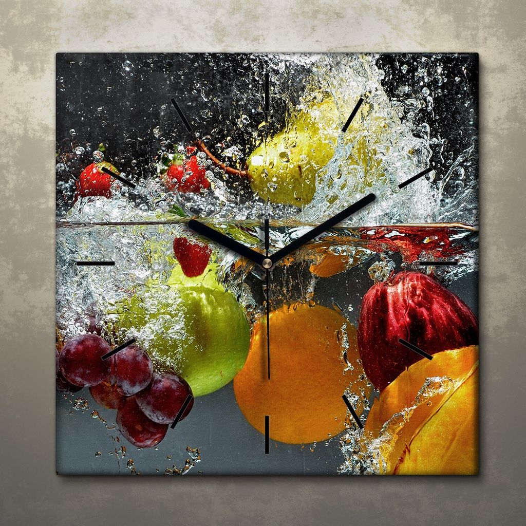 Wohnzimmer Leinwand Uhr Geräuschlos Küche 30x30 Farbige, Früchte, schwarze Zeiger