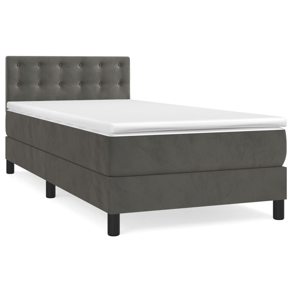 vidaXL Boxspringbett mit Matratze Dunkelgrau 90x190 cm Samt