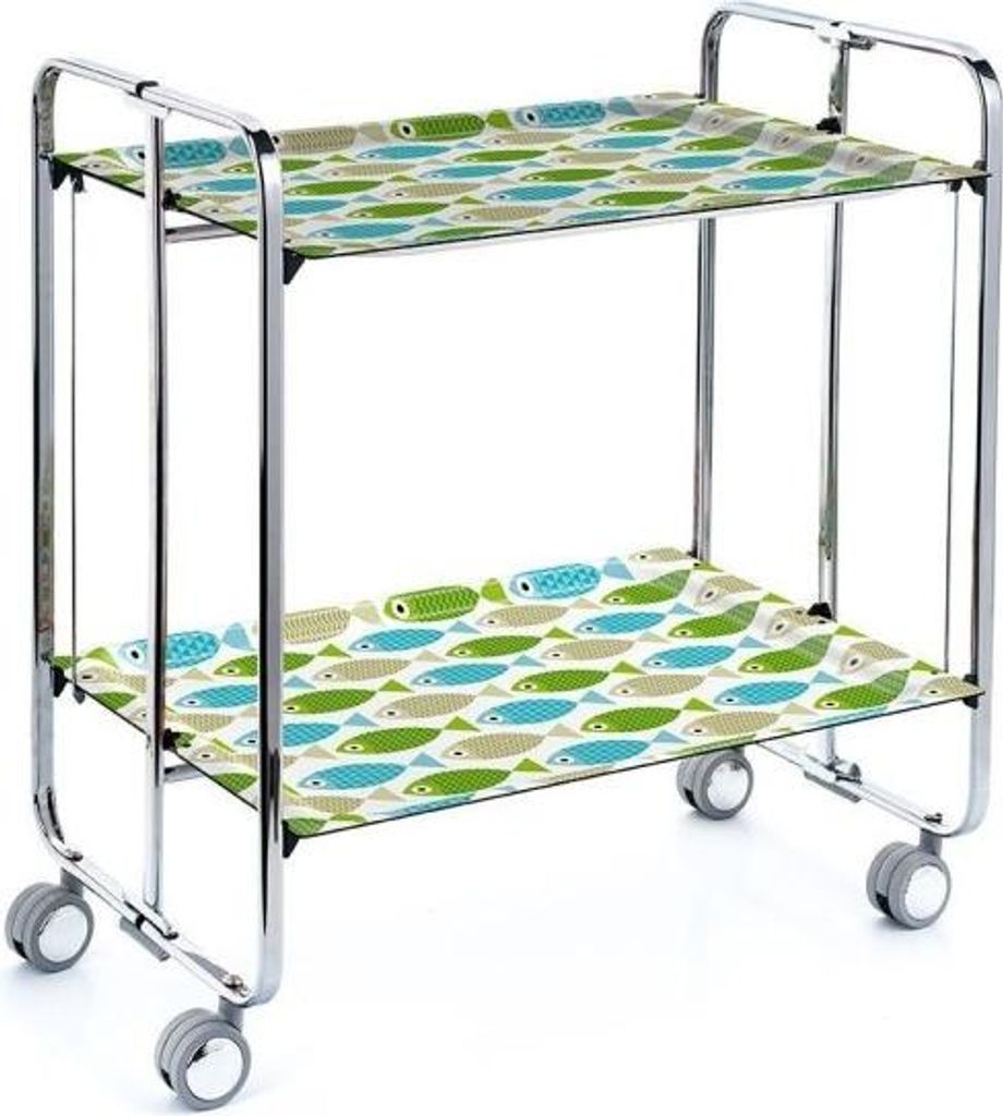 DON HIERRO - Klappbarer Servierwagen BAUHAUS mit Rollen – Metallgestell verchromt, 2 Ebenen, 4 Positionen