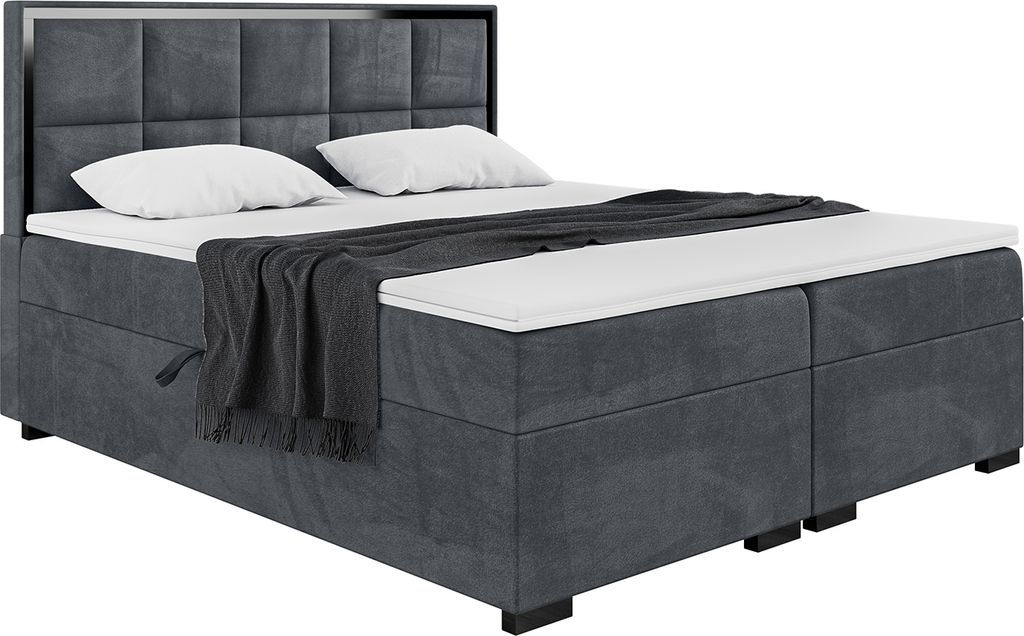 MEBLINI Boxspringbett mit Bettkasten - Gepolstert Doppelbett mit Matratze und Topper - Polsterbett mit Stauraum - Bett mit Kopfteil - Stauraumbett ...
