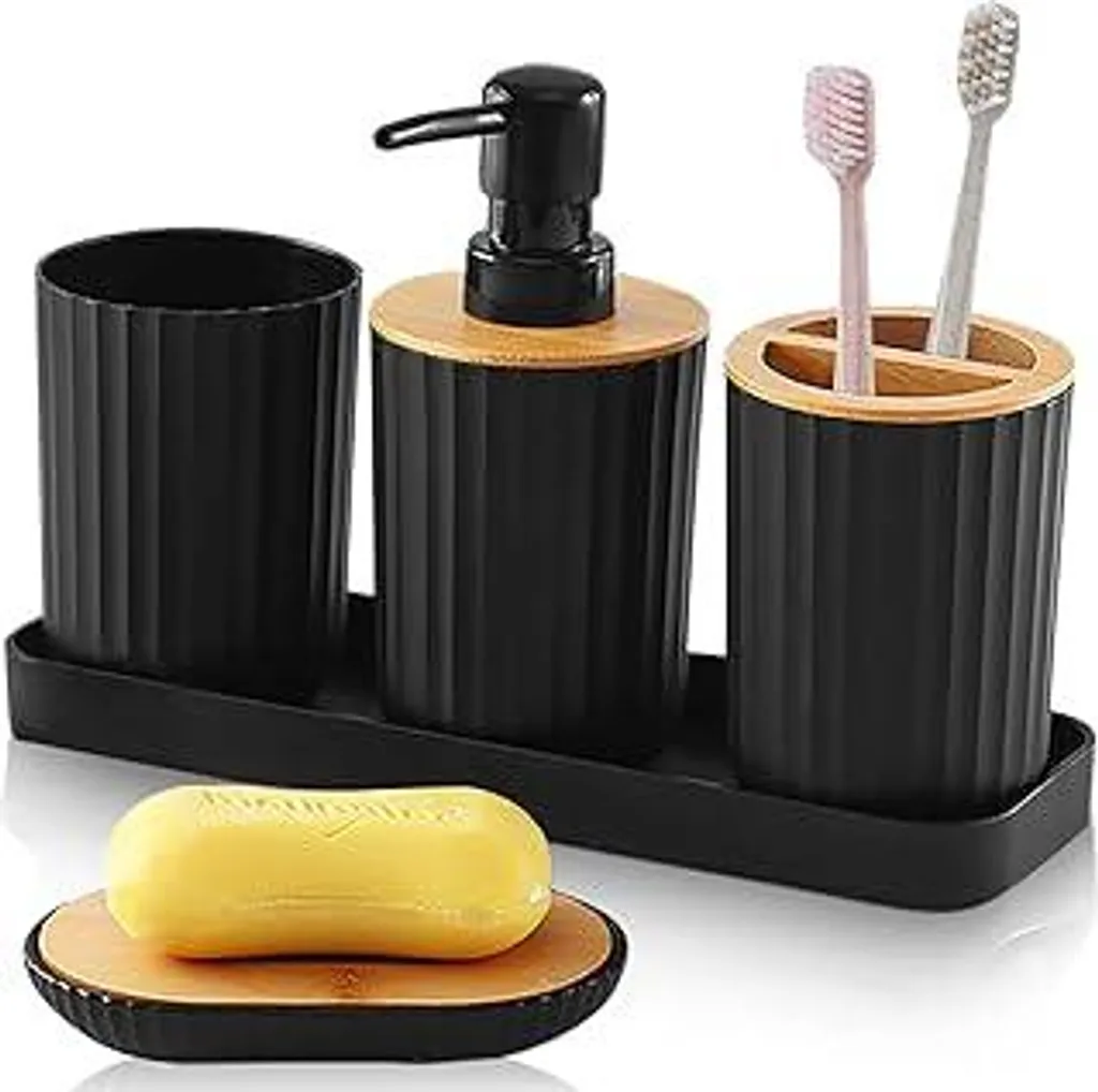 Set Accessori Bagno Neri per Hotel e B&B | Kit 5pz Plastica Robusta
