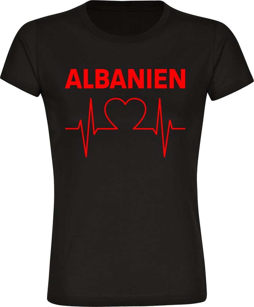 multifanshop Damen T-Shirt - Albanien - Herzschlag, schwarz, Größe S