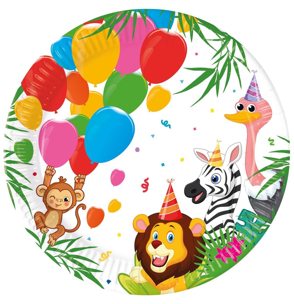 8 Pappteller Dschungel-Ballons 23 cm Partytiere - Einheitsgröße