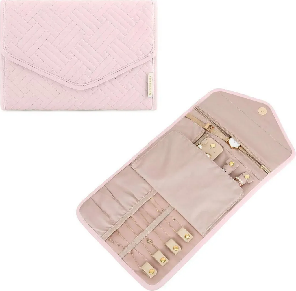 Organiseur de bijoux voyage rose : stop aux colliers emmêlés en valise