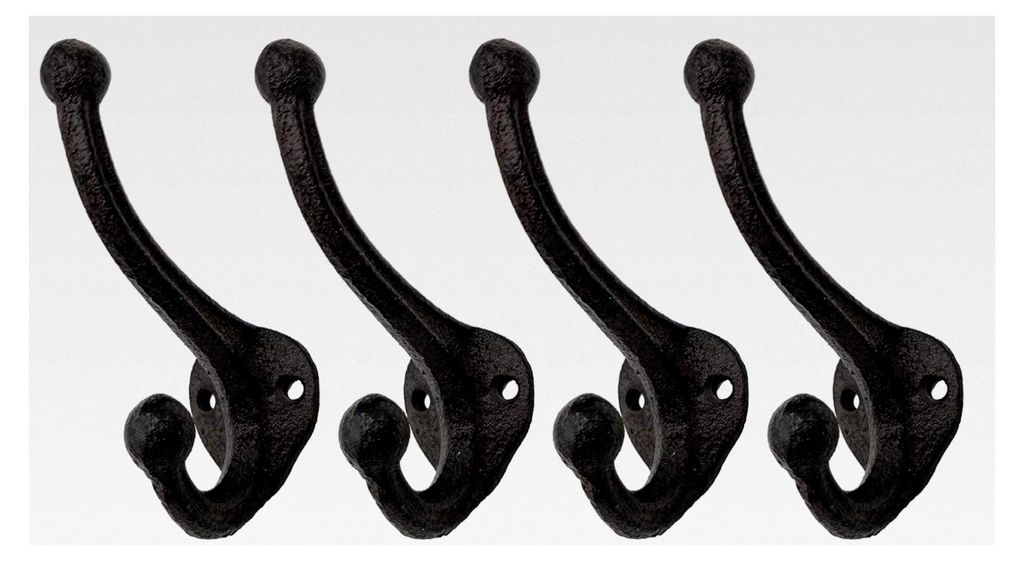 Doppel Wandhaken aus Gusseisen im antiken Stil 11 cm - 4er Set - Nostalgische Kleiderhaken groß - Deko Wandhaken dunkelbraun im Vintage-Landhausstil