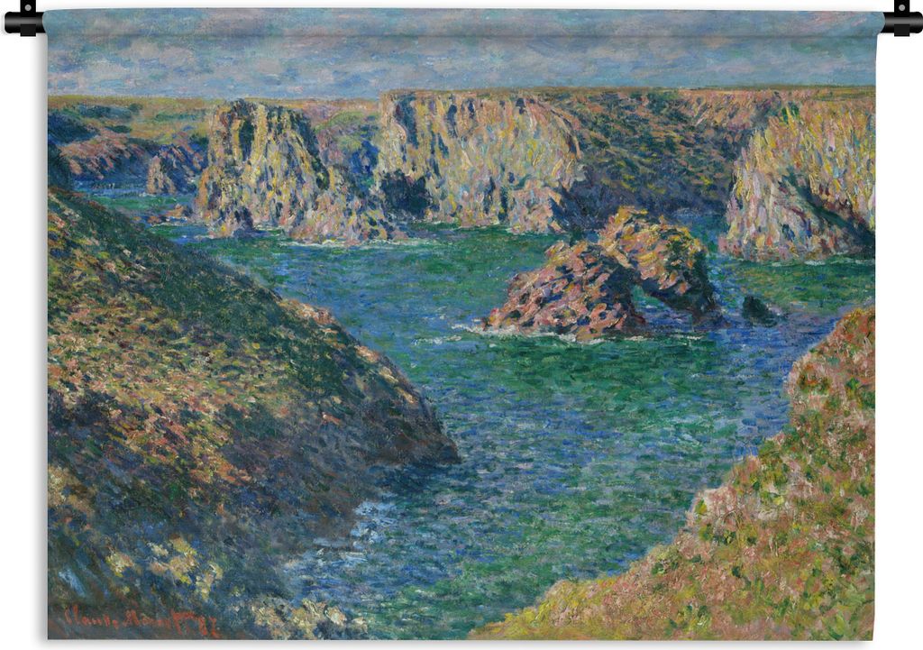 MuchoWow Wandteppich Wandbehang Die Klippen von Belle-Ile - Gemälde von Claude Monet 120x90 cm Tapisserie Dekoration Wandtuch - Wohnen - Aufhän...