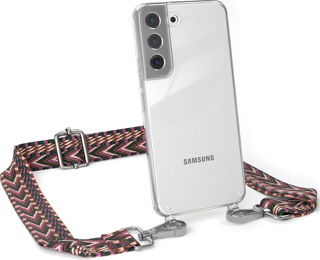 EAZY CASE Handykette - Verstellbarer Trageriemen kompatibel mit Samsung Galaxy S22 5G, Handykordel mit transparenter Silikon-Hülle, Band in Lila