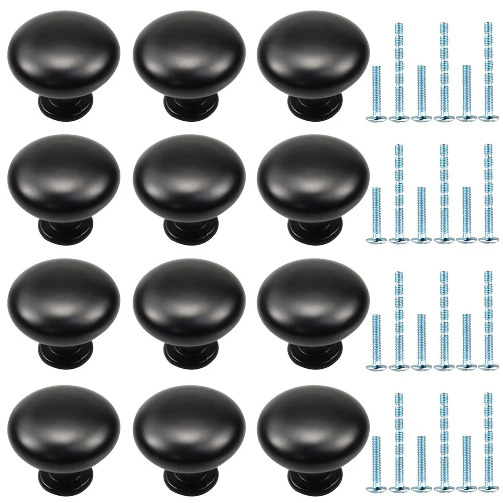 Bouton d'armoire noir 3cm en alliage d'aluminium avec kit de vissage