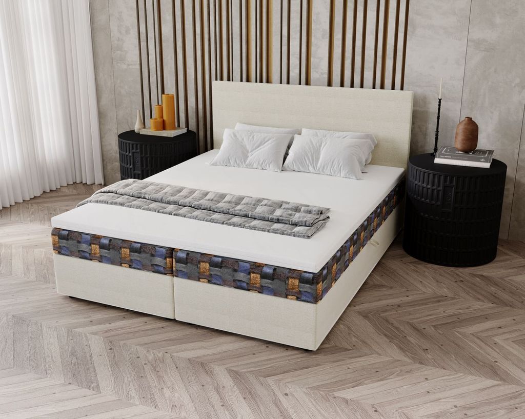 Polsterbett OTILIE 3 160x200 mit Stauraum - Creme + Muster