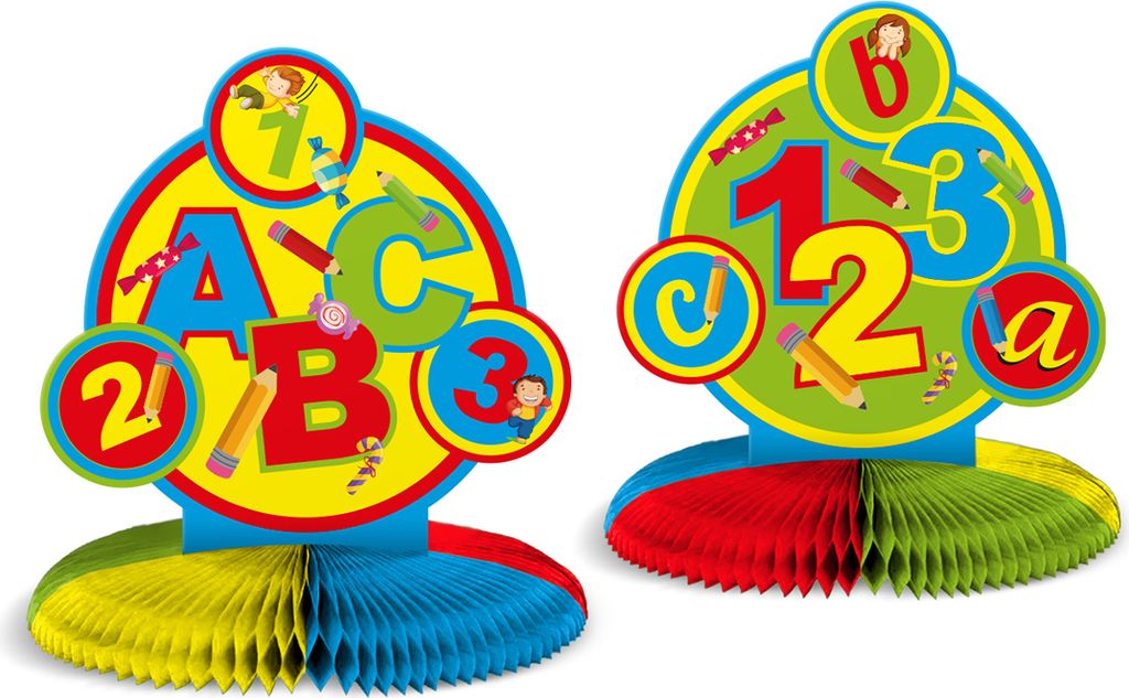 1 TISCHAUFSTELLER Ø 34 cm SCHULANFANG EINSCHULUNG ABC TISCHDEKO DEKO
