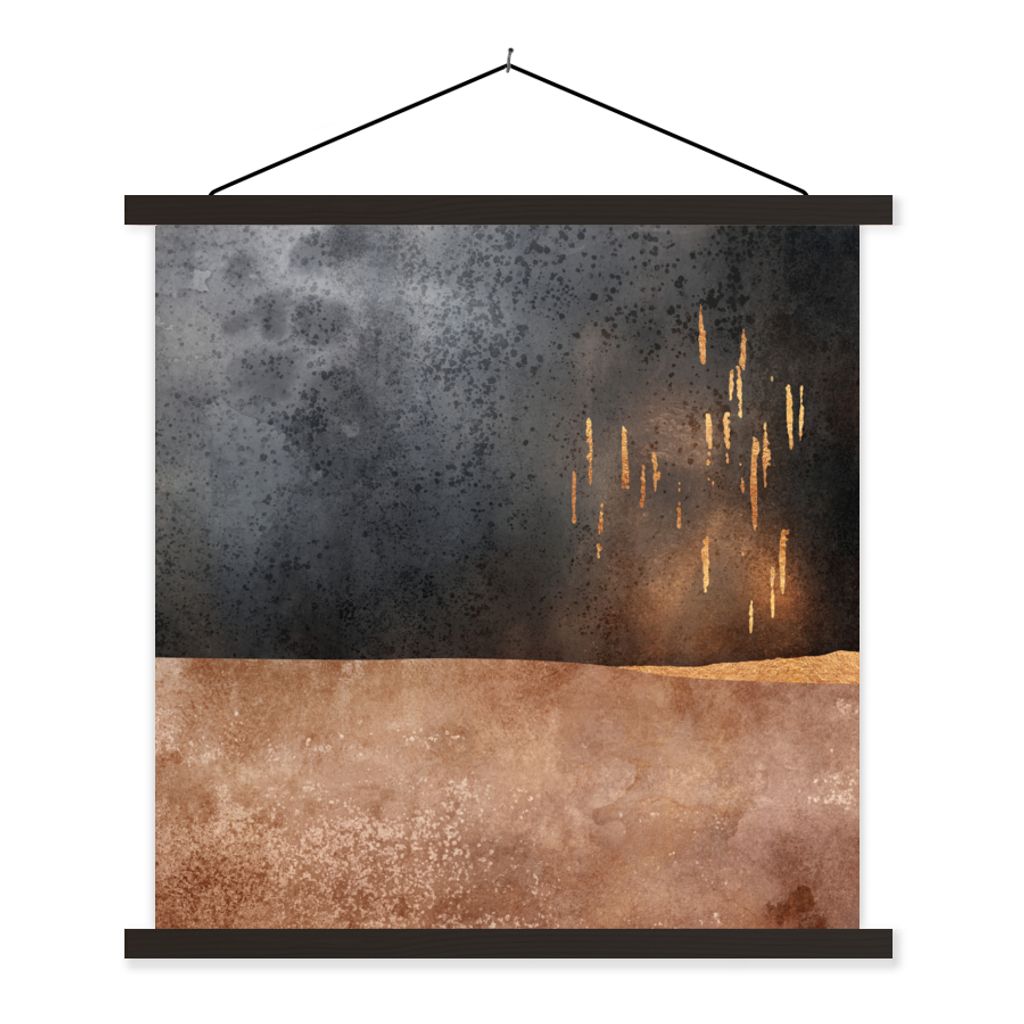 MuchoWow Textilposter Abstrakt - Gold - Design 60x60 cm mit schwarzem Rahmen - Posteraufhänger
