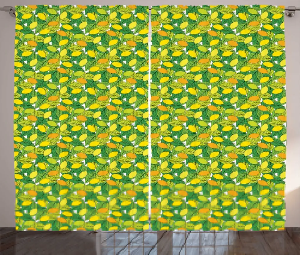 Rideau Design Citrus Doodle Jaune et Vert en Tissu avec Crochets Inclus