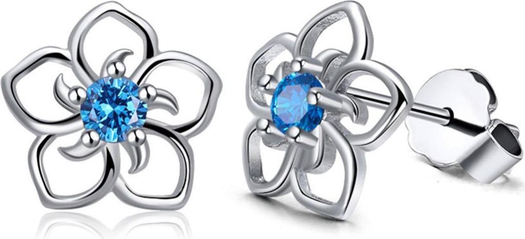 1 Paar Ohrstecker in Blumenform mit Strasssteinen, Schmuck, modisches Aussehen, koreanischer Stil, Ohrstecker für den täglichen Gebrauch-Blau