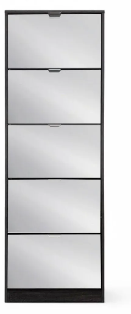 Meuble à chaussures 5 portes en aggloméré gris foncé avec miroir 180 cm