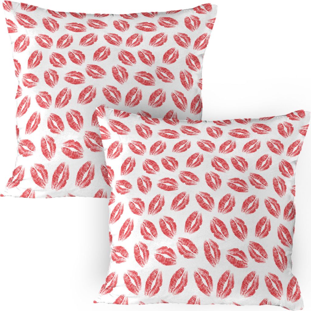 ABAKUHAUS küssen Kissenbezug Packung mit 2, Feminine wiederholendes Muster mit Lippenstift-Lippen-Druck-Liebe und Romantik, Dekorativer Gedruckter...