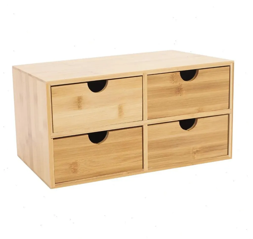 Organiseur de bureau en bambou à 4 tiroirs - 33 x 19 x 16 cm naturel