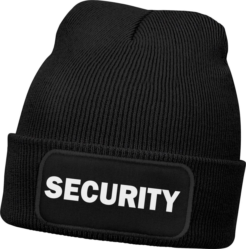 Damen Beanie mit Patch Strickmütze mit Spruch Security Party Accessoire Aufdruck Lustig Damenmütze Moonworks