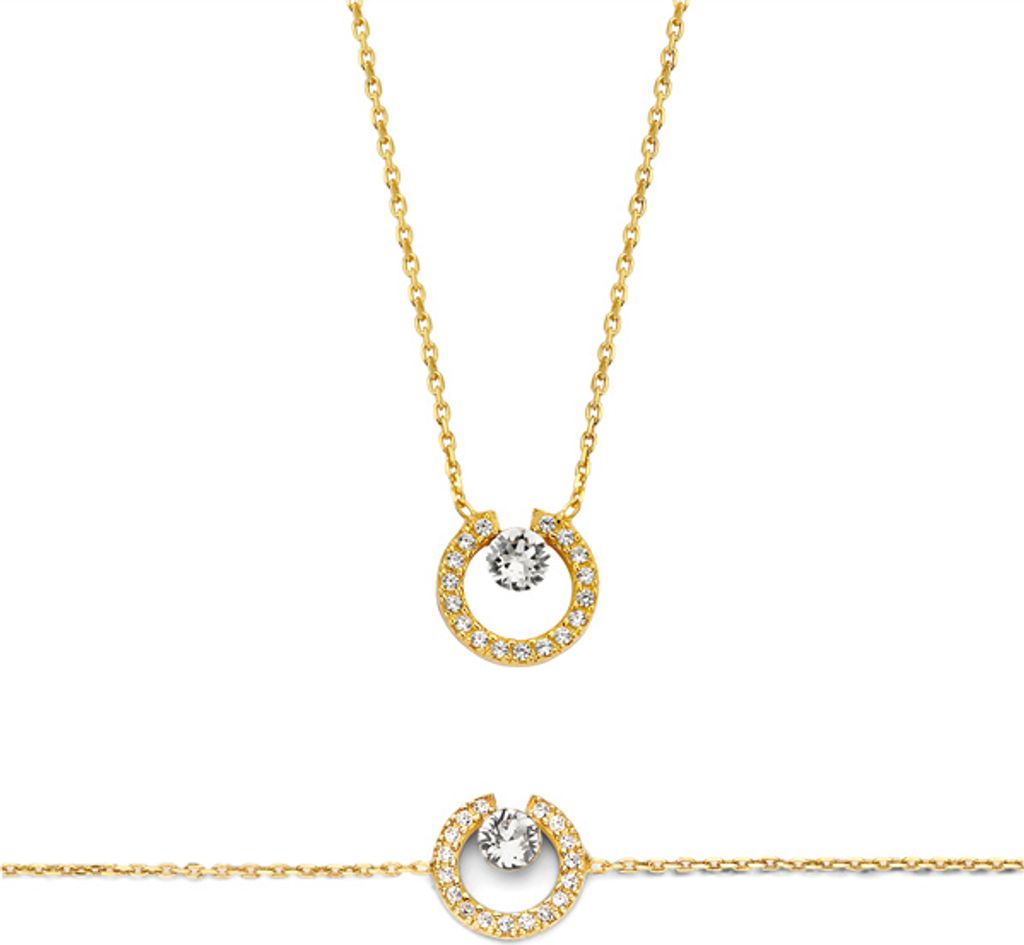 New Bling 9NB-SET028 Zilveren Armband en Ketting - Set - Zirkonia - 39+5cm - 16+3cm - Goudkleurig