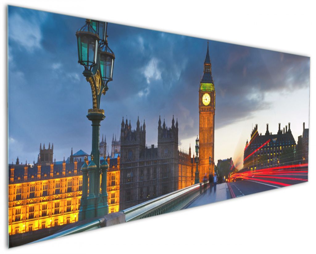 Wallario Küchenrückwand aus Glas, Größe: 125 x 50 cm, Motiv: London- Big Ben bei Nacht | Spritzschutz | abwischbar | pflegeleicht | in